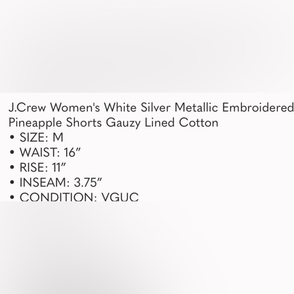 J crew cotton lined white shorts silver metallic embroidery pineapples medium - Picture 10 of 10